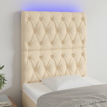 vidaXL Κεφαλάρι Κρεβατιού LED Κρεμ 80x7x118/128cm Υφασμάτινο 1 τεμ.
