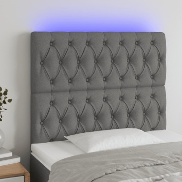 vidaXL Κεφαλάρι Κρεβατιού LED Σκούρο Γκρι 90x7x118/128cm Υφασμάτινο 1 τεμ.