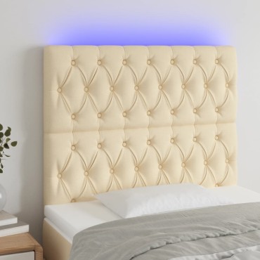 vidaXL Κεφαλάρι Κρεβατιού LED Κρεμ 100x7x118/128cm Υφασμάτινο 1 τεμ.
