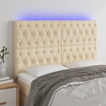 vidaXL Κεφαλάρι Κρεβατιού LED Κρεμ 160x7x118/128cm Υφασμάτινο 1 τεμ.