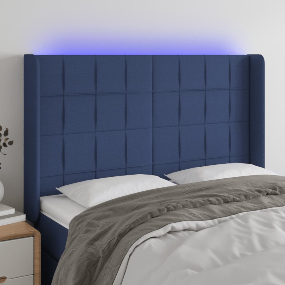 vidaXL Κεφαλάρι Κρεβατιού LED Μπλε 147x16x118/128cm Υφασμάτινο 1 τεμ.