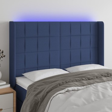 vidaXL Κεφαλάρι Κρεβατιού LED Μπλε 147x16x118/128cm Υφασμάτινο 1 τεμ.