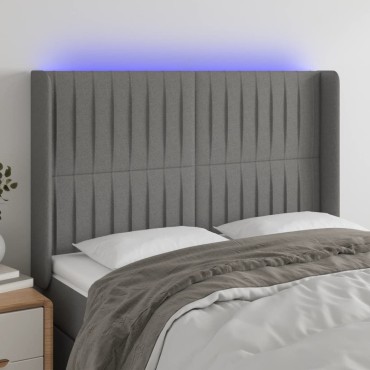 vidaXL Κεφαλάρι Κρεβατιού LED Σκούρο Γκρι 147x16x118/128cm Υφασμάτινο 1 τεμ.