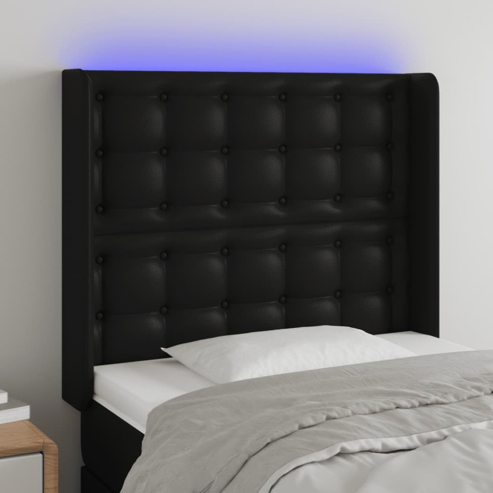 vidaXL Κεφαλάρι Κρεβατιού LED Μαύρο 93x16x118/128cm Συνθετ. Δέρμα 1 τεμ.