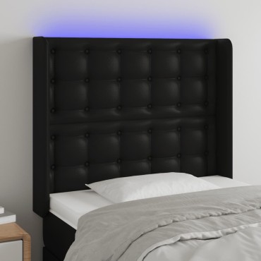 vidaXL Κεφαλάρι Κρεβατιού LED Μαύρο 93x16x118/128cm Συνθετ. Δέρμα 1 τεμ.
