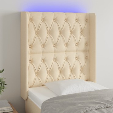 vidaXL Κεφαλάρι Κρεβατιού LED Κρεμ 83x16x118/128cm Υφασμάτινο 1 τεμ.