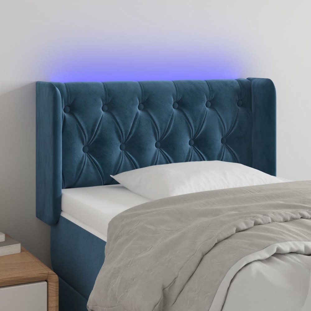 vidaXL Κεφαλάρι Κρεβατιού LED Σκούρο Μπλε 83x16x78/88cm Βελούδινο 1 τεμ.