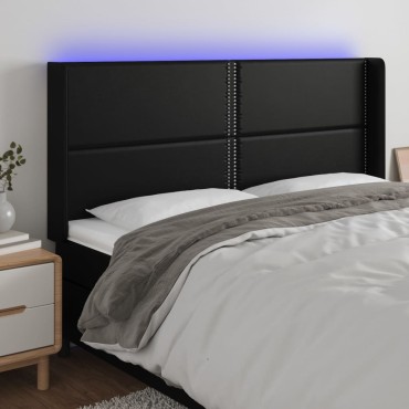 vidaXL Κεφαλάρι Κρεβατιού LED Μαύρο 183x16x118/128cm Συνθετ. Δέρμα 1 τεμ.