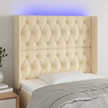 vidaXL Κεφαλάρι Κρεβατιού LED Κρεμ 103x16x118/128cm Υφασμάτινο 1 τεμ.