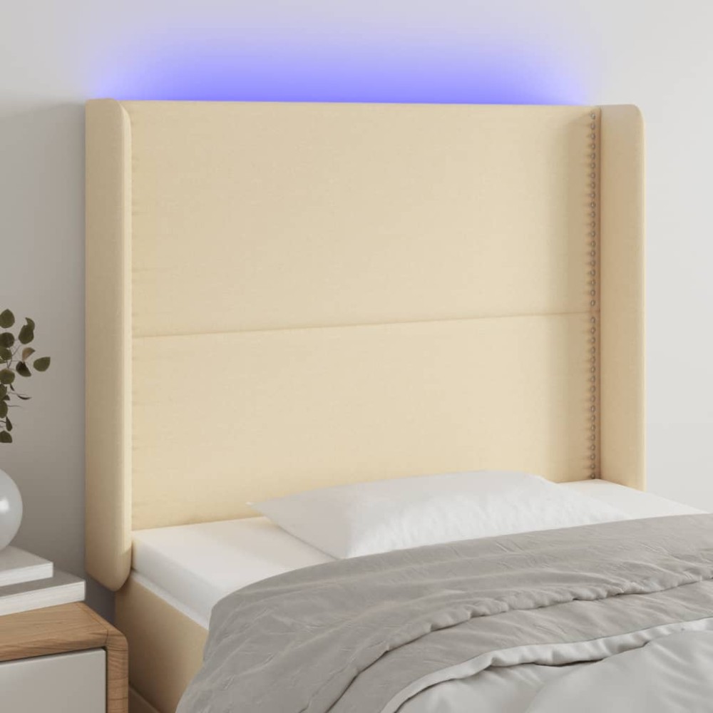 vidaXL Κεφαλάρι Κρεβατιού LED Κρεμ 93x16x118/128cm Υφασμάτινο 1 τεμ.
