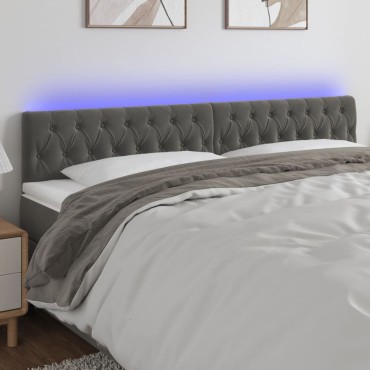 vidaXL Κεφαλάρι Κρεβατιού LED Σκούρο Γκρι 200x7x78/88cm Βελούδινο 1 τεμ.