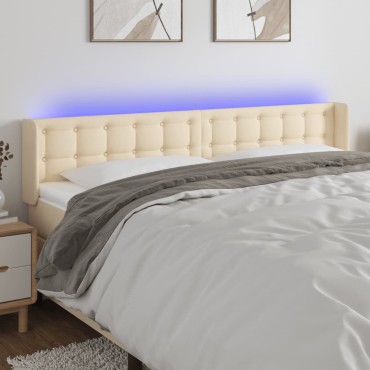 vidaXL Κεφαλάρι Κρεβατιού LED Κρεμ 203x16x78/88cm Υφασμάτινο 1 τεμ.