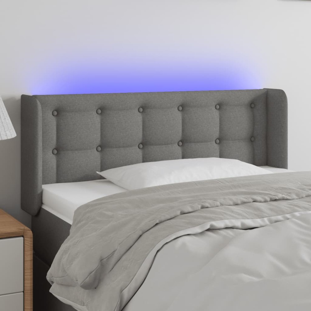 vidaXL Κεφαλάρι Κρεβατιού LED Σκούρο Γκρι 93x16x78/88cm Υφασμάτινο 1 τεμ.