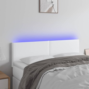 vidaXL Κεφαλάρι Κρεβατιού LED Λευκό 144x5x78/88cm Συνθετ. Δέρμα 1 τεμ.