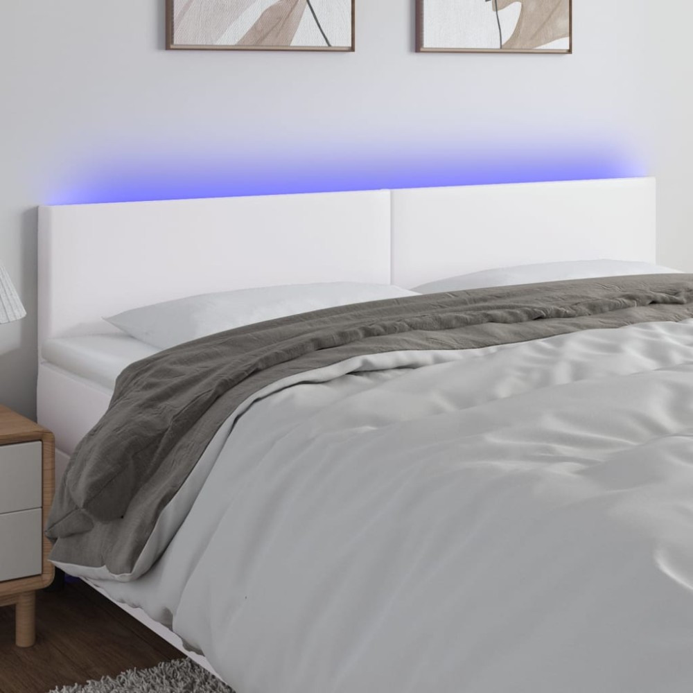 vidaXL Κεφαλάρι Κρεβατιού LED Λευκό 180x5x78/88cm Συνθετ. Δέρμα 1 τεμ.