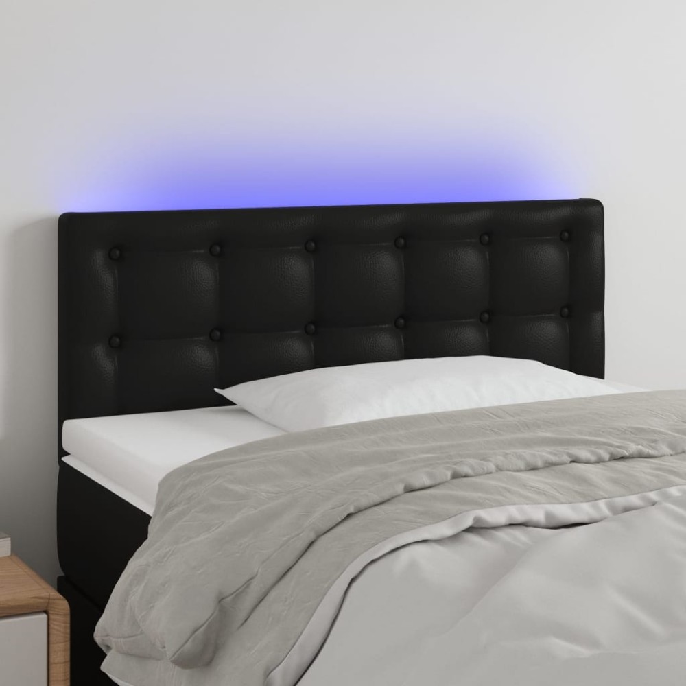 vidaXL Κεφαλάρι Κρεβατιού LED Μαύρο 90x5x78/88cm από Συνθετικό Δέρμα 1 τεμ.