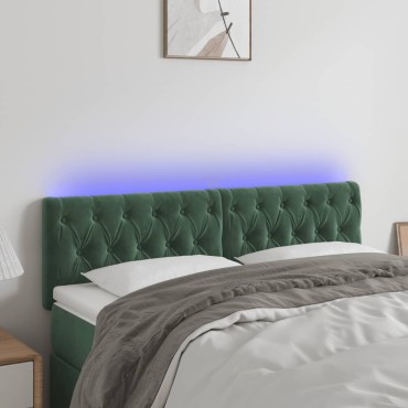 vidaXL Κεφαλάρι Κρεβατιού LED Σκούρο Πράσινο 160x7x78/88cm Βελούδινο 1 τεμ.