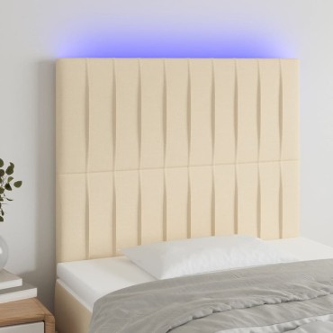 vidaXL Κεφαλάρι Κρεβατιού LED Κρεμ 100x5x118/128cm Υφασμάτινο 1 τεμ.