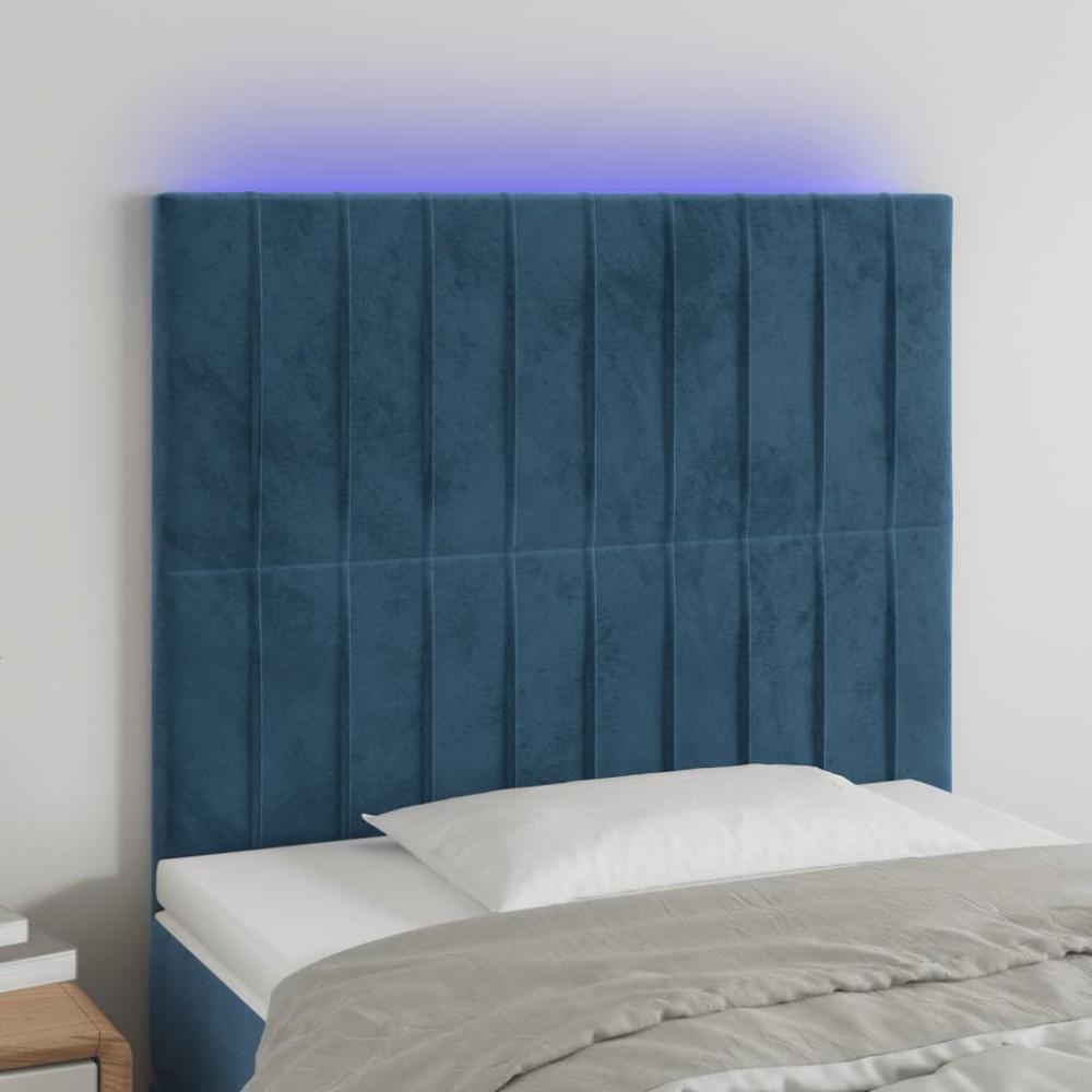 vidaXL Κεφαλάρι Κρεβατιού LED Σκούρο Μπλε 80x5x118/128cm Βελούδινο 1 τεμ.
