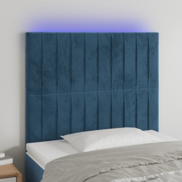 vidaXL Κεφαλάρι Κρεβατιού LED Σκούρο Μπλε 80x5x118/128cm Βελούδινο 1 τεμ.