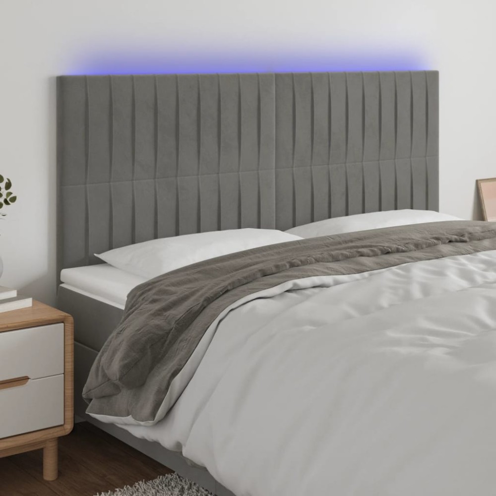 vidaXL Κεφαλάρι Κρεβατιού LED Ανοιχτό Γκρι 160x5x118/128cm Βελούδινο 1 τεμ.