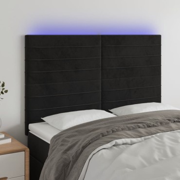 vidaXL Κεφαλάρι Κρεβατιού LED Μαύρο 144x5x118/128cm Βελούδινο 1 τεμ.