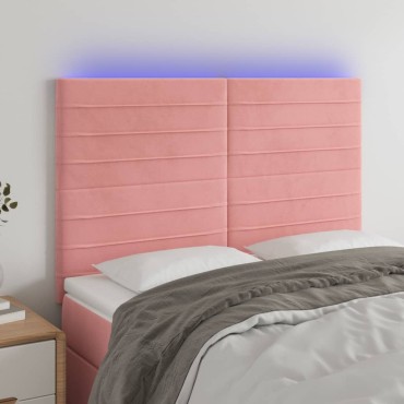 vidaXL Κεφαλάρι Κρεβατιού LED Ροζ 144x5x118/128cm Βελούδινο 1 τεμ.