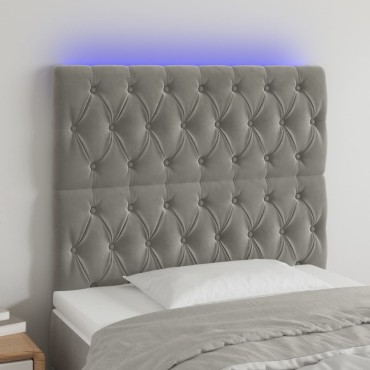 vidaXL Κεφαλάρι Κρεβατιού LED Ανοιχτό Γκρι 90x7x118/128cm Βελούδινο 1 τεμ.