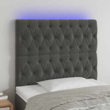 vidaXL Κεφαλάρι Κρεβατιού LED Σκούρο Γκρι 100x7x118/128cm Βελούδινο 1 τεμ.