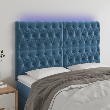 vidaXL Κεφαλάρι Κρεβατιού LED Σκούρο Μπλε 160x7x118/128cm Βελούδινο 1 τεμ.