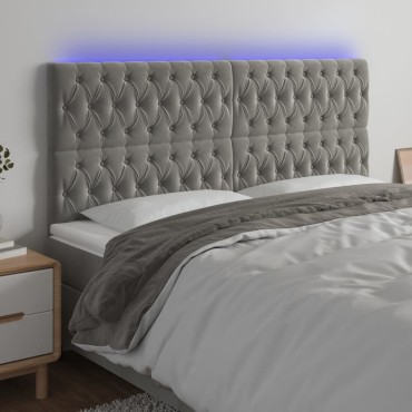 vidaXL Κεφαλάρι Κρεβατιού LED Ανοιχτό Γκρι 200x7x118/128cm Βελούδινο 1 τεμ.