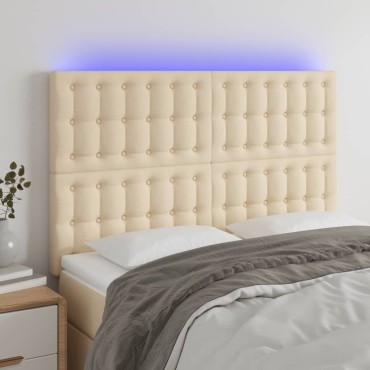 vidaXL Κεφαλάρι Κρεβατιού LED Κρεμ 144x5x118/128cm Υφασμάτινο 1 τεμ.