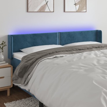 vidaXL Κεφαλάρι Κρεβατιού LED Σκούρο Μπλε 183x16x78/88cm Βελούδινο 1 τεμ.