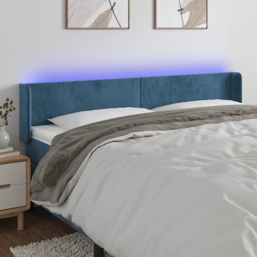 vidaXL Κεφαλάρι Κρεβατιού LED Σκούρο Μπλε 163x16x78/88cm Βελούδινο 1 τεμ.