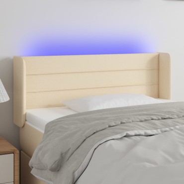 vidaXL Κεφαλάρι Κρεβατιού LED Κρεμ 93x16x78/88cm Υφασμάτινο 1 τεμ.