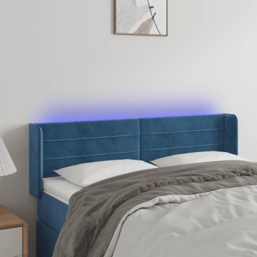 vidaXL Κεφαλάρι Κρεβατιού LED Σκούρο Μπλε 147x16x78/88cm Βελούδινο 1 τεμ.