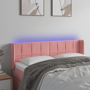 vidaXL Κεφαλάρι Κρεβατιού LED Ροζ 147x16x78/88cm Βελούδινο 1 τεμ.