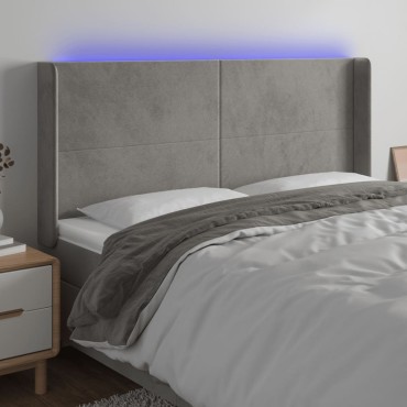 vidaXL Κεφαλάρι Κρεβατιού LED Ανοιχτό Γκρι 163x16x118/128cm Βελούδινο 1 τεμ.