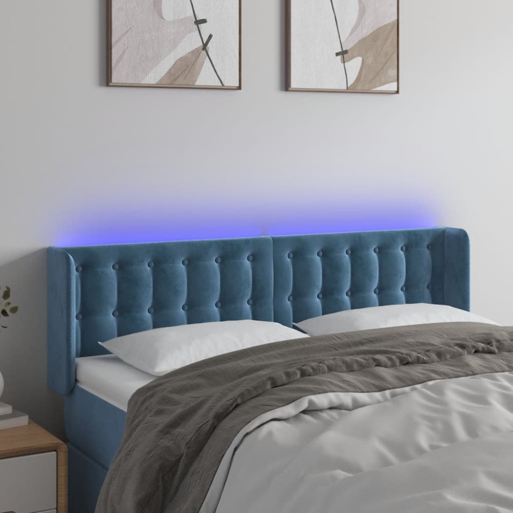 vidaXL Κεφαλάρι Κρεβατιού LED Σκούρο Μπλε 147x16x78/88cm Βελούδινο 1 τεμ.