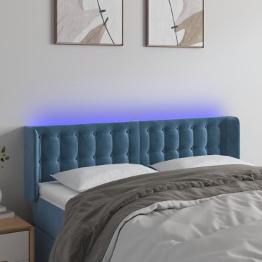 vidaXL Κεφαλάρι Κρεβατιού LED Σκούρο Μπλε 147x16x78/88cm Βελούδινο 1 τεμ.
