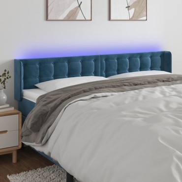 vidaXL Κεφαλάρι Κρεβατιού LED Σκούρο Μπλε 183x16x78/88cm Βελούδινο 1 τεμ.