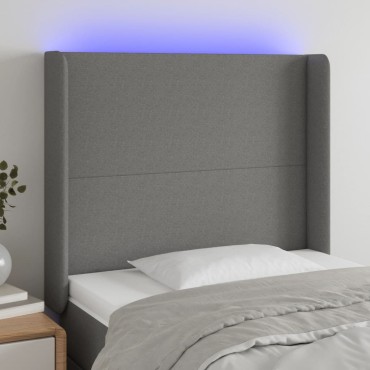 vidaXL Κεφαλάρι Κρεβατιού LED Σκούρο Γκρι 93x16x118/128cm Υφασμάτινο 1 τεμ.