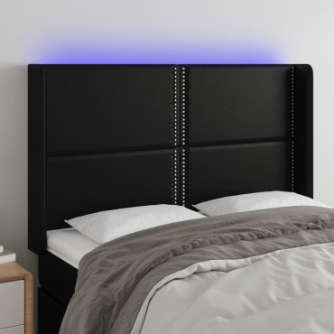 vidaXL Κεφαλάρι Κρεβατιού LED Μαύρο 147x16x118/128cm Συνθετ. Δέρμα 1 τεμ.