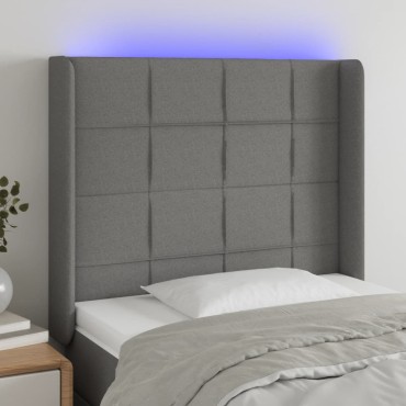 vidaXL Κεφαλάρι Κρεβατιού LED Σκούρο Γκρι 93x16x118/128cm Υφασμάτινο 1 τεμ.