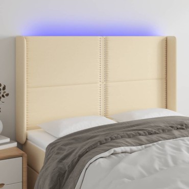 vidaXL Κεφαλάρι Κρεβατιού LED Κρεμ 147x16x118/128cm Υφασμάτινο 1 τεμ.