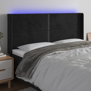 vidaXL Κεφαλάρι Κρεβατιού LED Μαύρο 183x16x118/128cm Βελούδινο 1 τεμ.