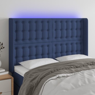 vidaXL Κεφαλάρι Κρεβατιού LED Μπλε 147x16x118/128cm Υφασμάτινο 1 τεμ.