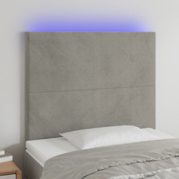 vidaXL Κεφαλάρι Κρεβατιού LED Ανοιχτό Γκρι 100x5x118/128cm Βελούδινο 1 τεμ.