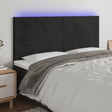 vidaXL Κεφαλάρι Κρεβατιού LED Μαύρο 200x5x118/128cm Βελούδινο 1 τεμ.