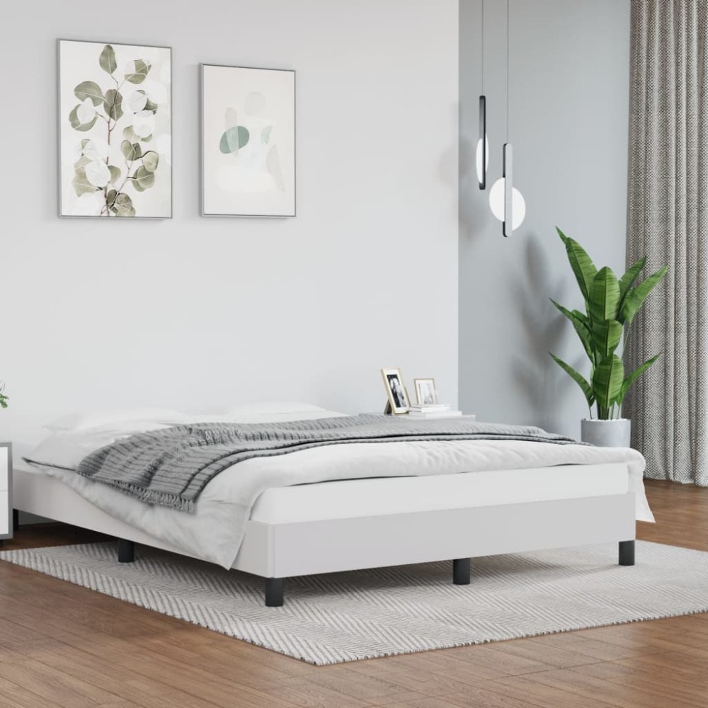 vidaXL Πλαίσιο Κρεβατιού Λευκό 140x190cm από Συνθετικό Δέρμα 1 τεμ. - Μονό